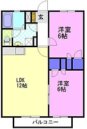 パステルガーデン石井C棟 2LDKの間取図画像