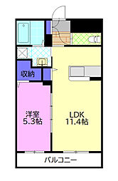 宇都宮市宝木町1丁目マンション 1LDKの間取図画像
