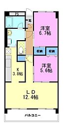 三向ハイツ元今泉 2LDKの間取図画像