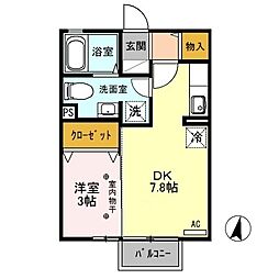 セジュールグランモアB 1DKの間取図画像