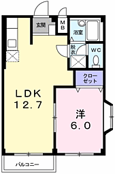 サンティア美輝D 1LDKの間取図画像