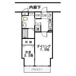 ゴールドライフマンション宇都宮 1DKの間取図画像
