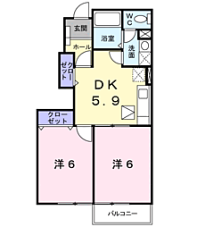 ソレーユE 2Kの間取図画像