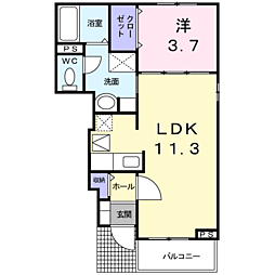 カサ・フェリス 1LDKの間取図画像
