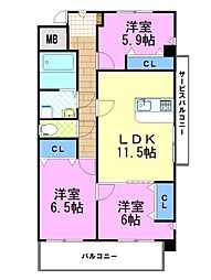 ヴィラージュエクセラン 3LDKの間取図画像