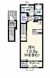 サンフラワーB ワンルームの間取図画像