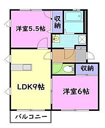 メゾンドール五代D 2LDKの間取図画像