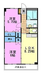 サンホークハイツ 2DKの間取図画像