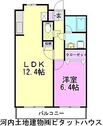ピーノドゥーエ 1LDKの間取図画像