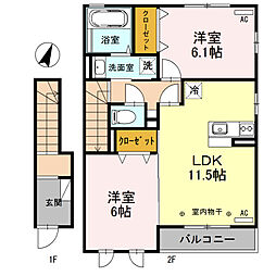 WESTガーデンFUKUCHIA 2LDKの間取図画像