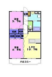 Y&Mグランディール陽東 2LDKの間取図画像