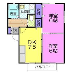 サンガーデンオヤマC 2DKの間取図画像