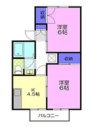 セジュールみはら1番館 2Kの間取図画像