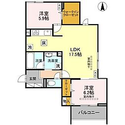 宇都宮市ゆいの杜6丁目アパート 2LDKの間取図画像