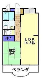 駒西ハイツ1 1LDKの間取図画像