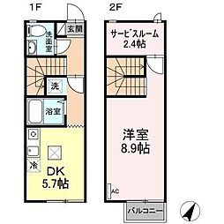 リースランドテクノF 1DKの間取図画像