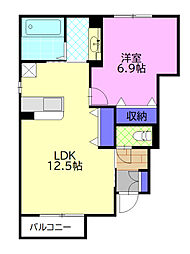 ロイヤルテラス2A 1LDKの間取図画像
