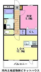 BLUETREE下戸祭 1LDKの間取図画像