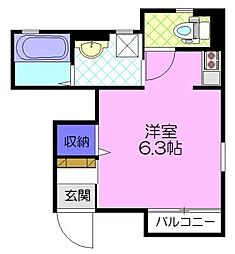 クローバーハイツ ワンルームの間取図画像