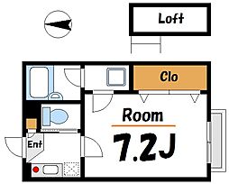 ヴァンテアン3 1Kの間取図画像