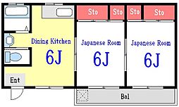 前波コーポ 3階2DKの間取り