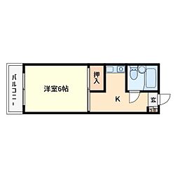 エメラルドマンション 1Kの間取図画像