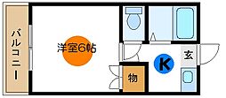 平和コーポ 1Kの間取図画像