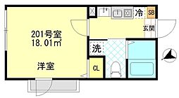 ボンボニエール一之江 1Kの間取図画像