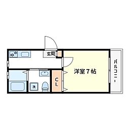 モアナテラス 1Kの間取図画像