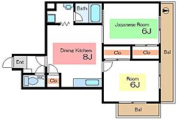 東京メトロ東西線 南砂町駅 徒歩10分の賃貸マンション 5階2DKの間取り