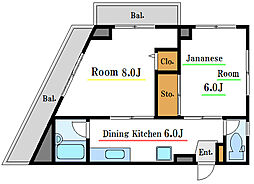レジデンス深川富岡町 2DKの間取図画像