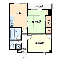 Kレジデンス浅草 2階2DKの間取り