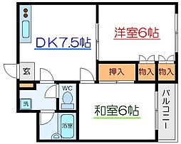 サンハイツ南砂 3階2DKの間取り