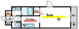AIZEN砂町 4階1Kの間取り