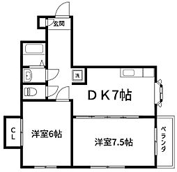 白岩ビル 2DKの間取図画像