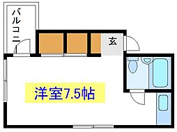 山口ハイツ ワンルームの間取図画像