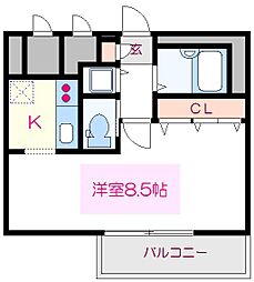 レニエ・ラ・ヴェルトゥ ワンルームの間取図画像