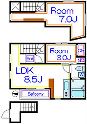 東武伊勢崎線 北千住駅 徒歩10分の賃貸アパート 2階2LDKの間取り