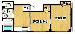 オカベハイツ 2Kの間取図画像