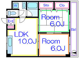 PHS 2階2LDKの間取り