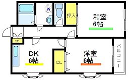 第5コンクラマンション 3階2DKの間取り