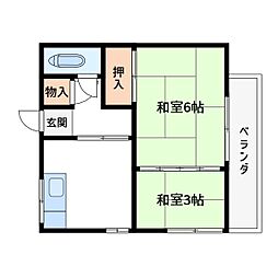 田内コーポ 2階2DKの間取り