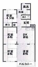 高丘台住宅5号棟 4DKの間取図画像