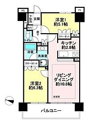 クリオ横浜元町壱番館 2LDKの間取図画像