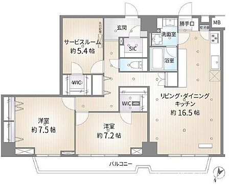 9階部分、2LDK+Sの物件です。全居室とSルームにウォークインクローゼットと大型クローゼットが付き、収納部2ヶ所にシューズインクロークとお荷物が多いご家庭でも対応可能です。