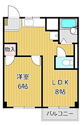 グレイスマンション 2階1LDKの間取り