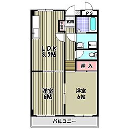 サンハイツ今熊 3階2LDKの間取り