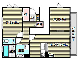 パラシオ大野台 2LDKの間取図画像