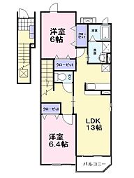 エスプワールB 2LDKの間取図画像