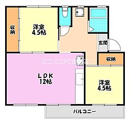 狭山住宅4号棟 2LDKの間取図画像